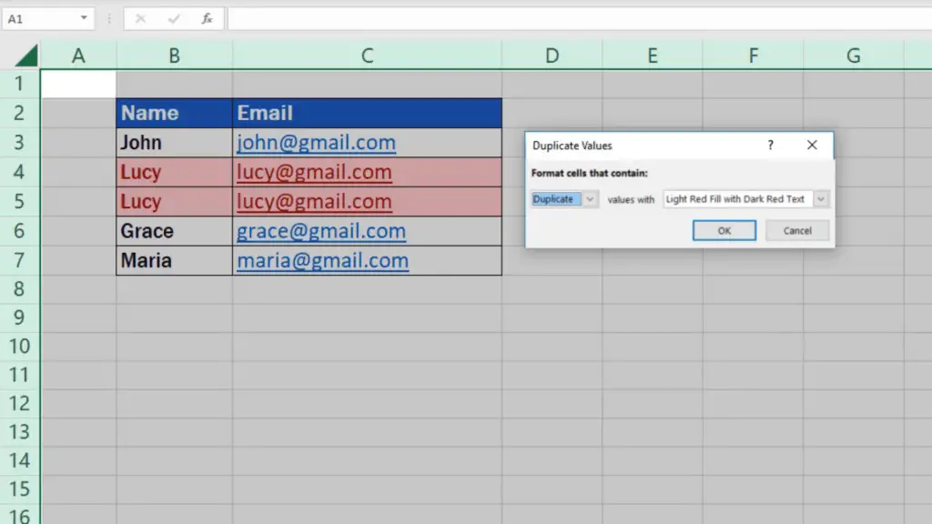 How to find duplicates in Excel - formating cells with duplicate values