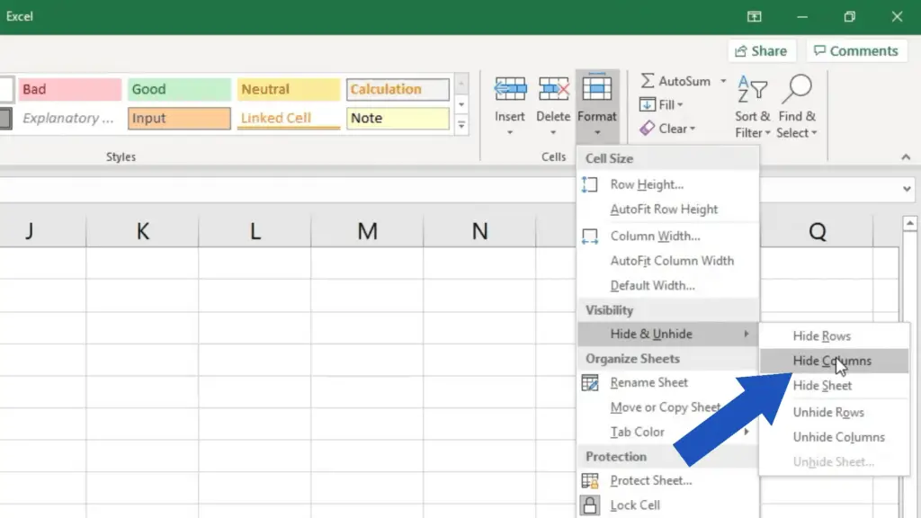 How to hide columns in excel - more ways how to hide columns 1