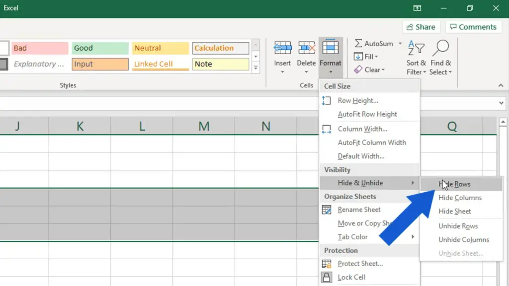How to hide rows in Excel - one way how to hide rows