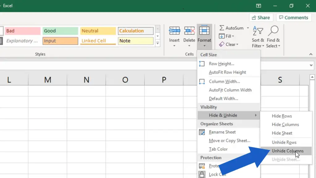 How to unhide columns in excel - other way how to unhide columns