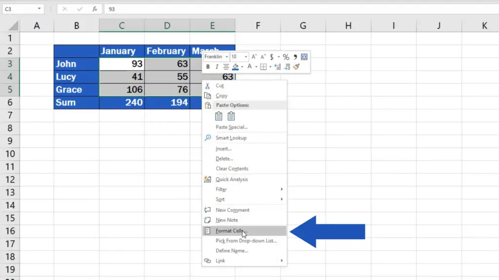 how to lock cells in Excel - area of locked cells