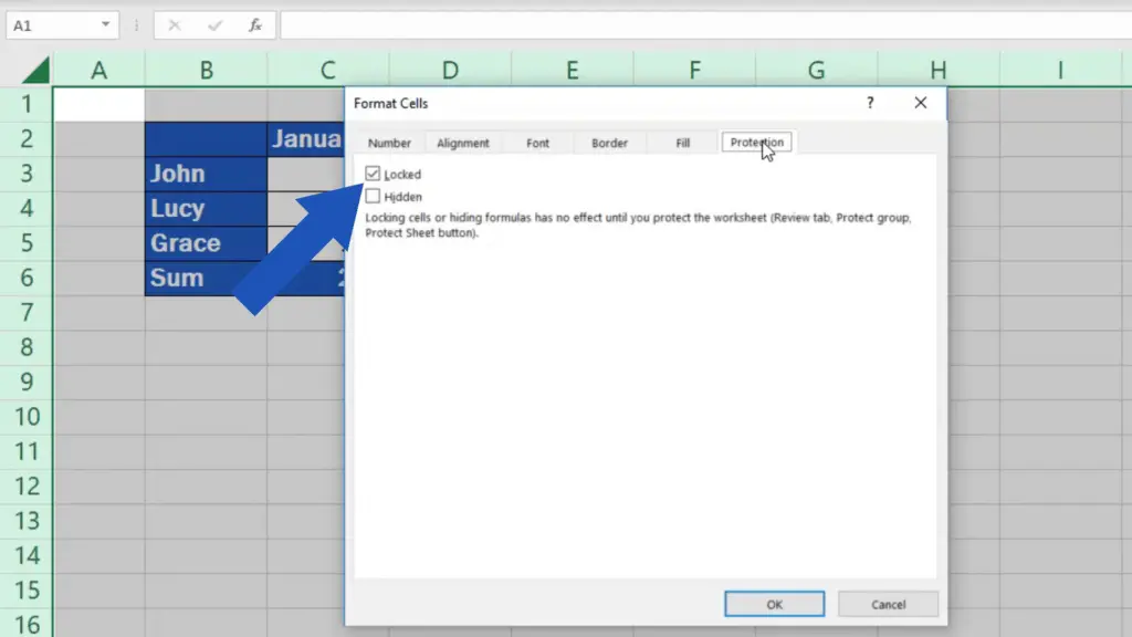 how to lock cells in Excel - locked option