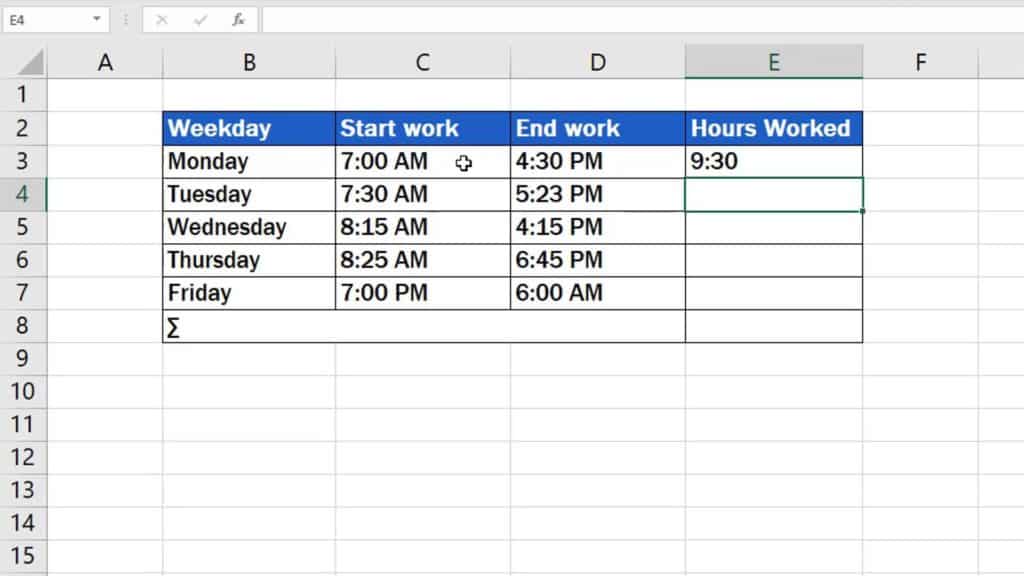 How to Calculate Hours Worked in Excel - result of hours worked