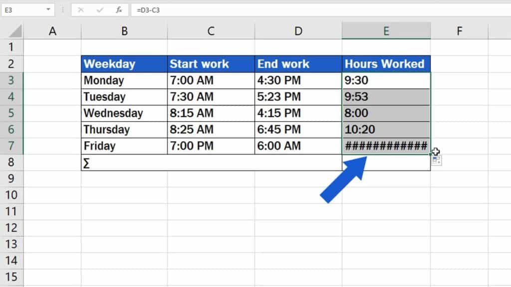 How to Calculate Hours Worked in Excel - time span midnight