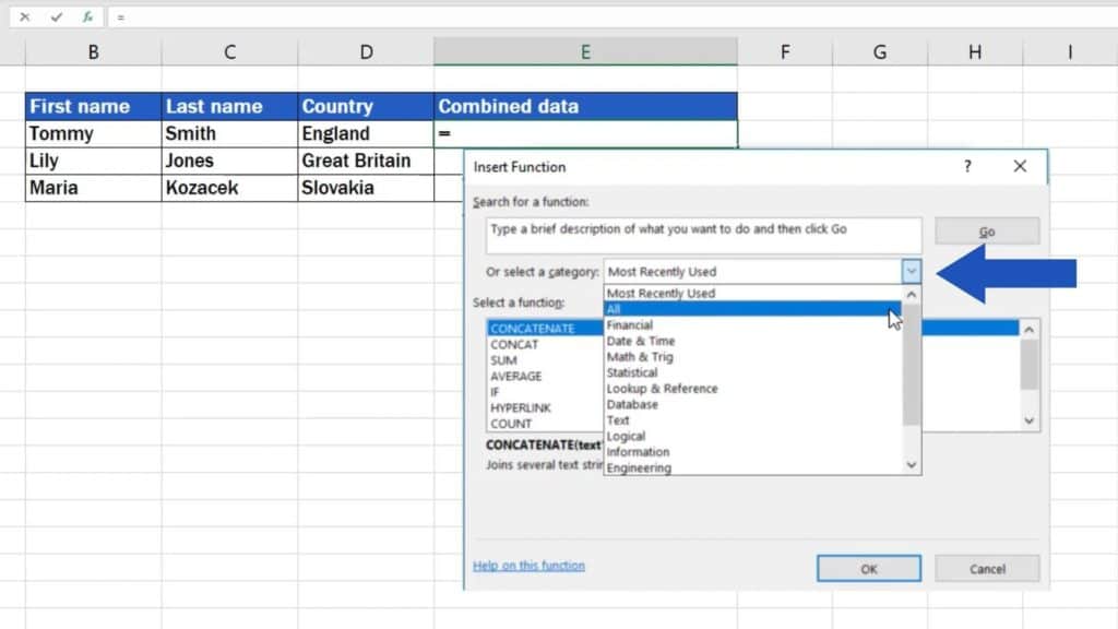 How to Combine Cells in Excel - all functions