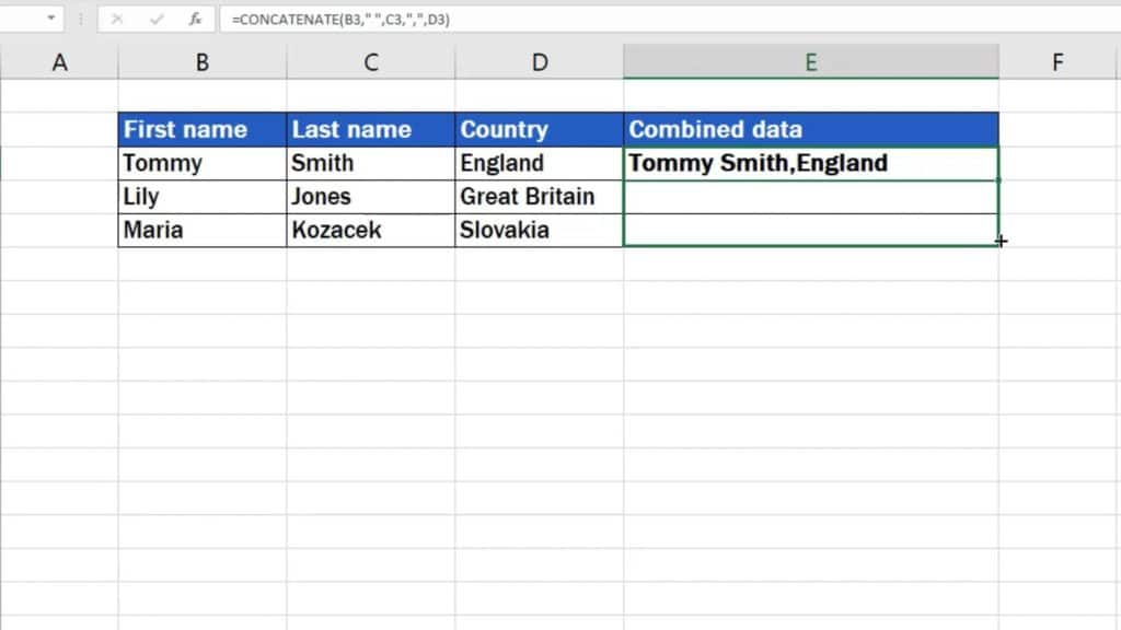 How to Combine Cells in Excel - combined text in more cells