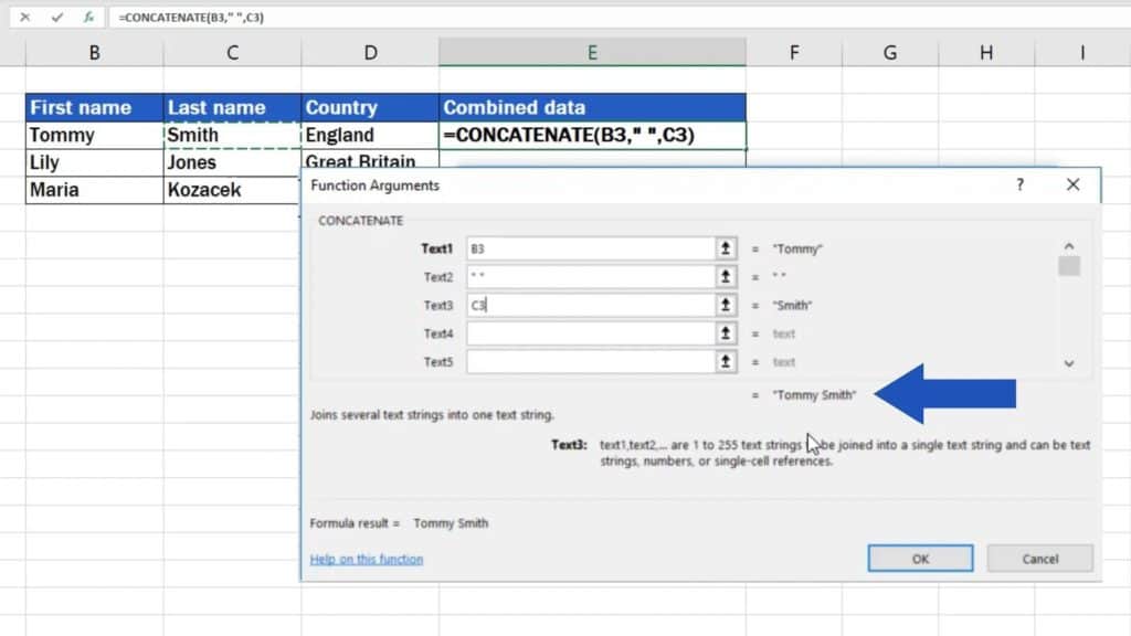 How to Combine Cells in Excel - concatenated text