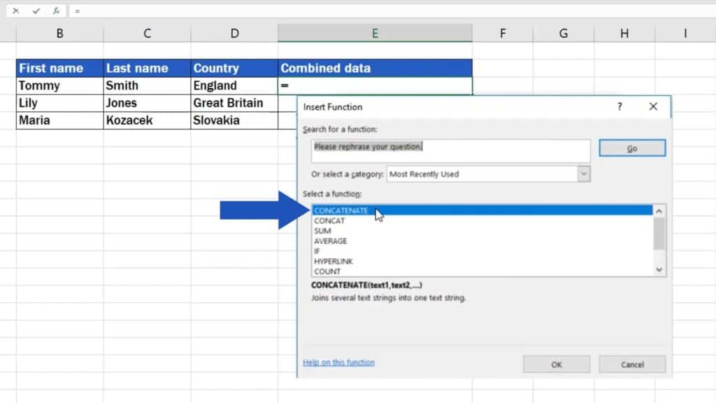 How to Combine Cells in Excel - find concatenate function