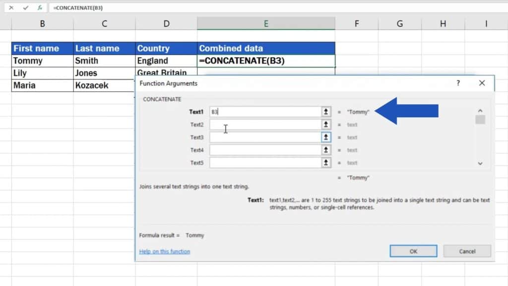 How to Combine Cells in Excel - first word