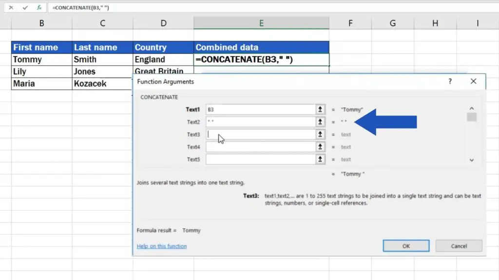 How to Combine Cells in Excel - put space between words