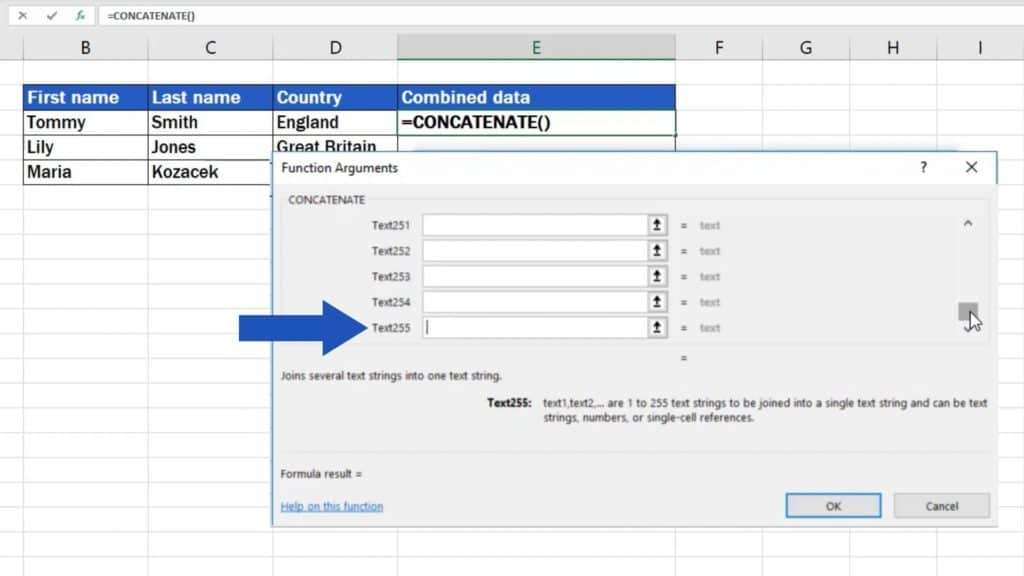 How to Combine Cells in Excel - text windows