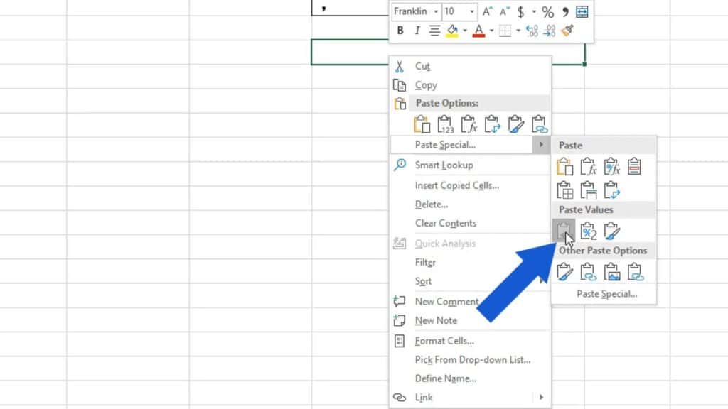How to Copy And Paste Values Without Formula in Excel - choose to copy values