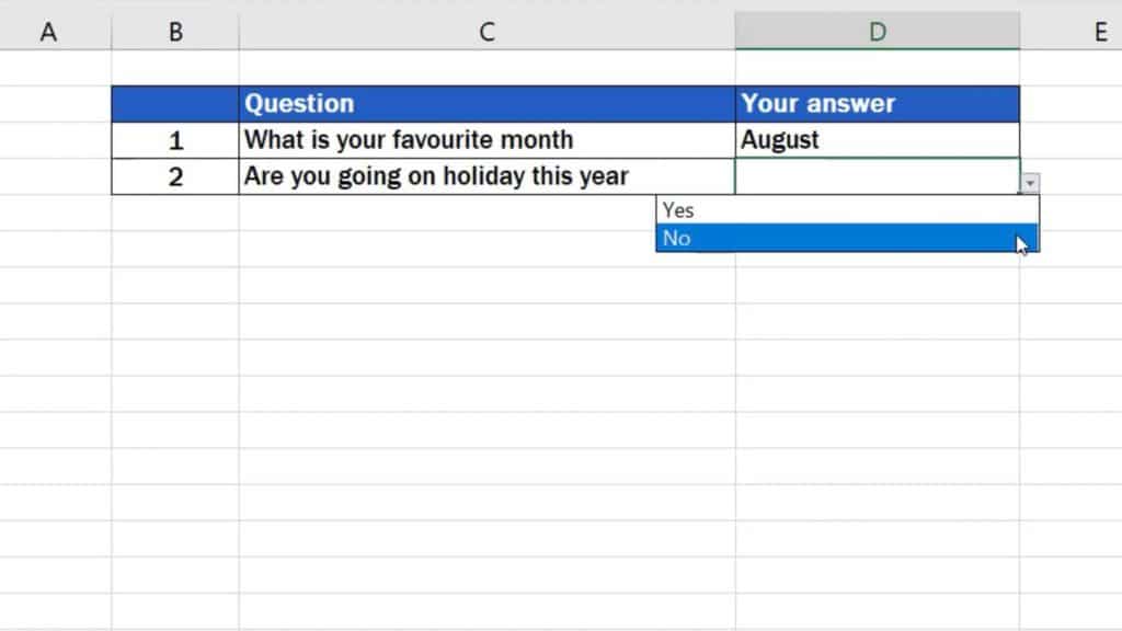 How to create drop down list in Excel - short drop down list