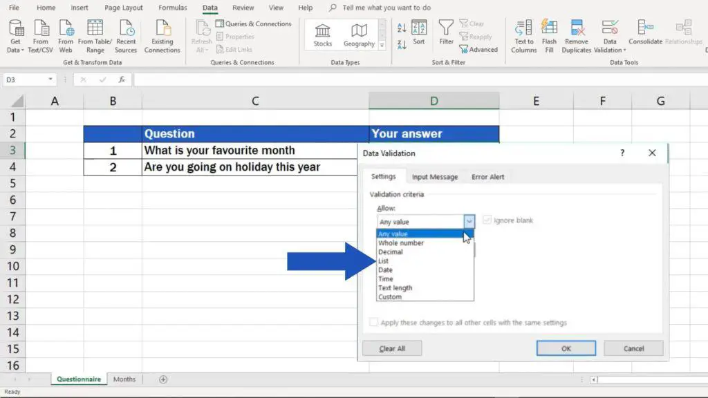 How to create drop down list in Excel - steps on how to drop down list