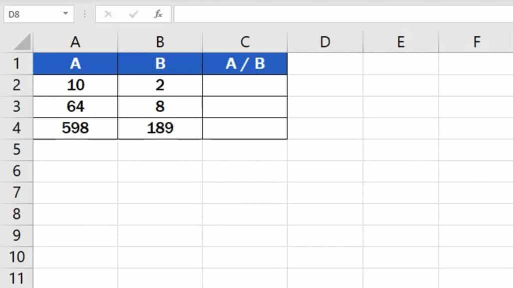 How to divide numbers in Excel (Basic way) - example