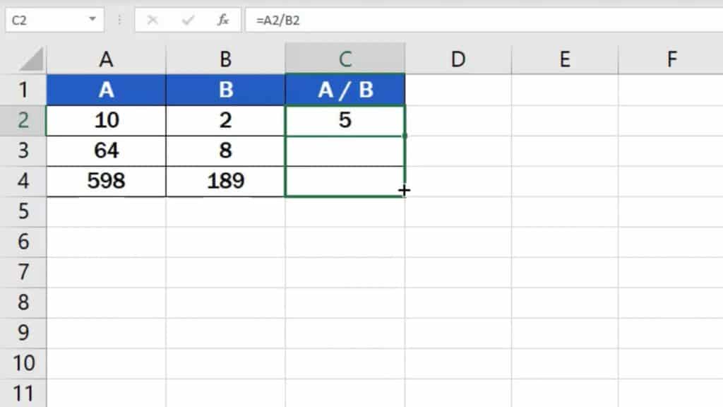 How to divide numbers in Excel (basic way) - copying of formula