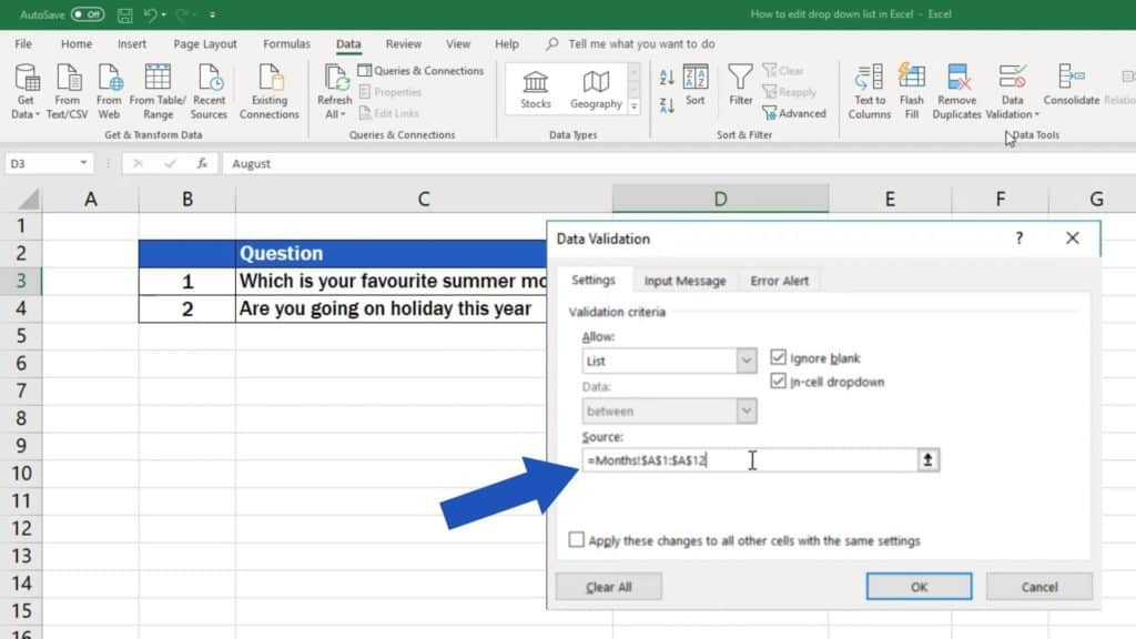 How to edit drop down list in Excel - change source in dropdown menu