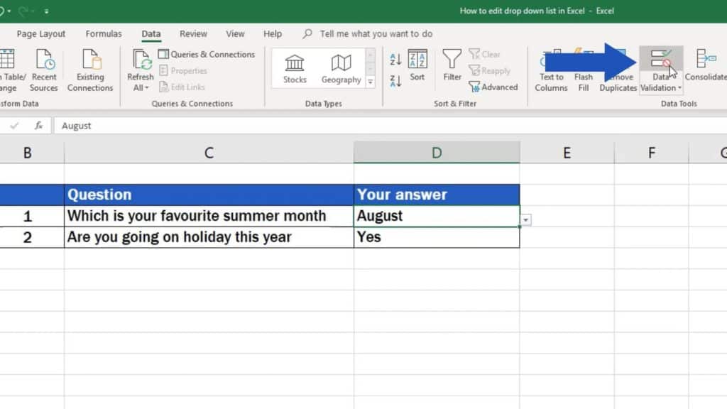 How to edit drop down list in Excel - data validation