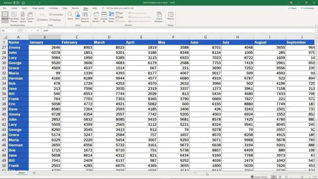 How to freeze rows in Excel - visible headers