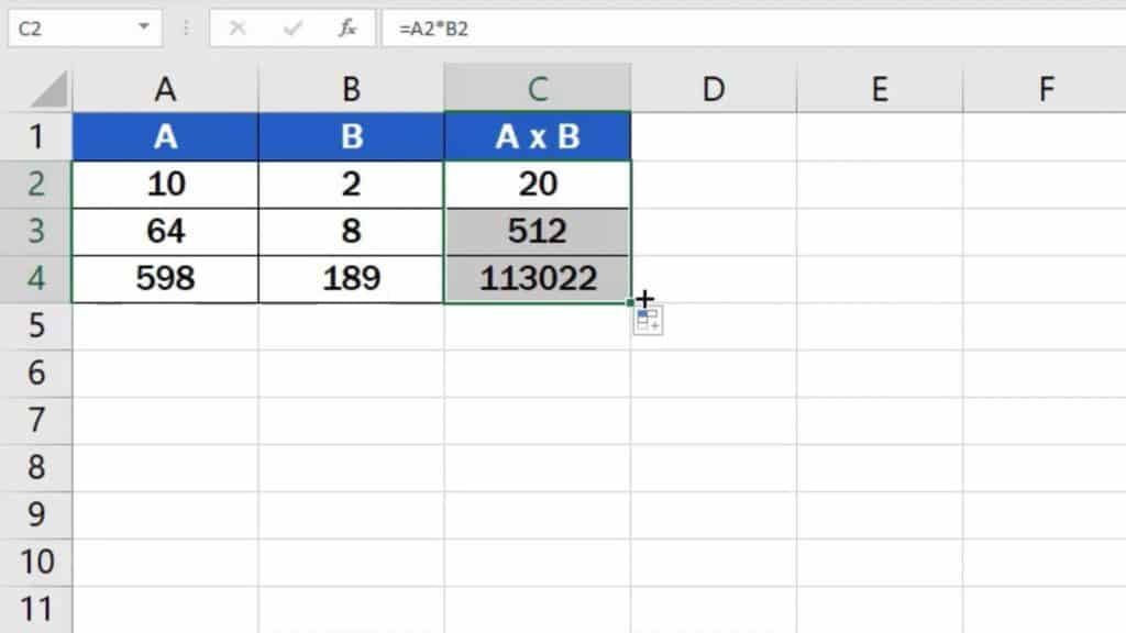 How to multiply numbers in Excel (Basic way) - copying of formula