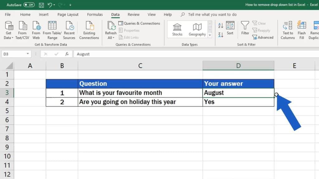 How to Remove Drop-Down List in Excel - removed drop-down list