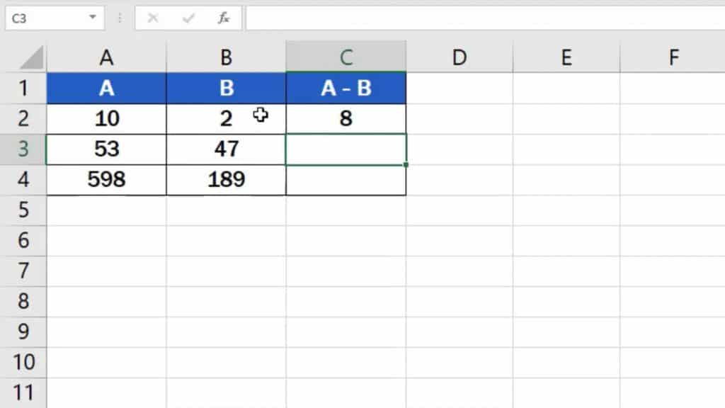 How to subtract numbers in Excel - how to get result