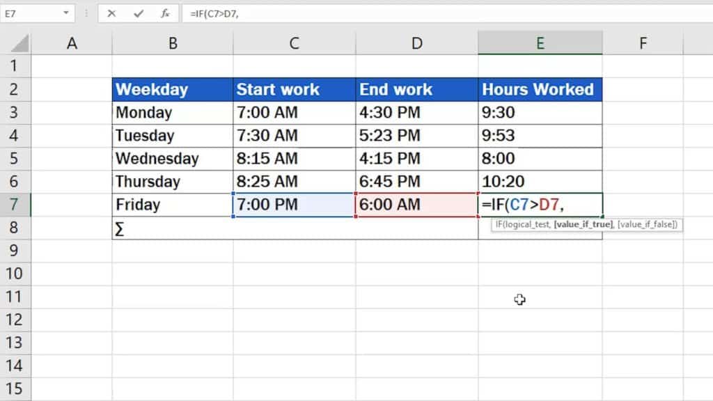 How to Calculate Hours Worked in Excel (Midnight Span) - comma