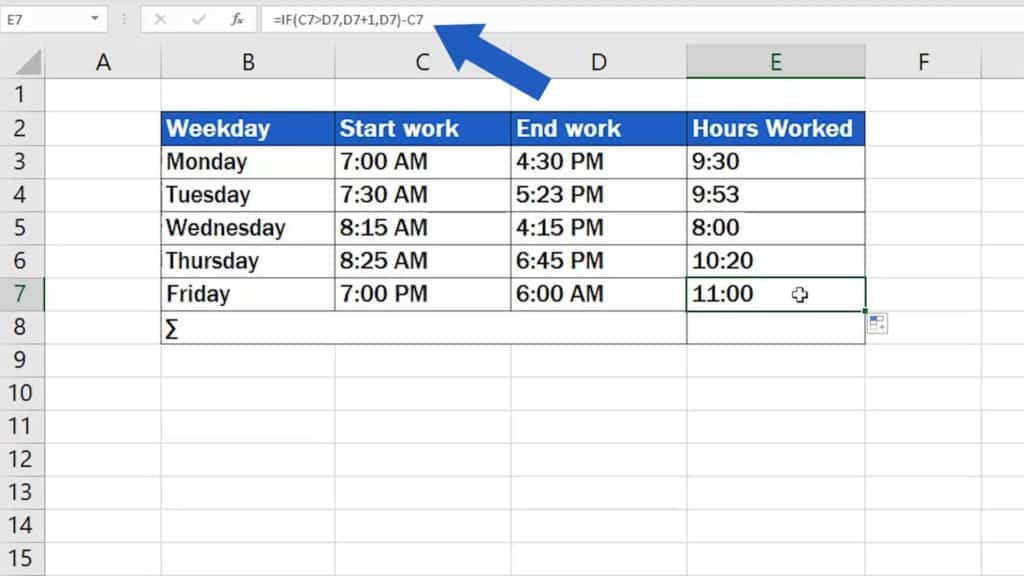 How to Calculate Hours Worked in Excel (Midnight Span) - copied IF function