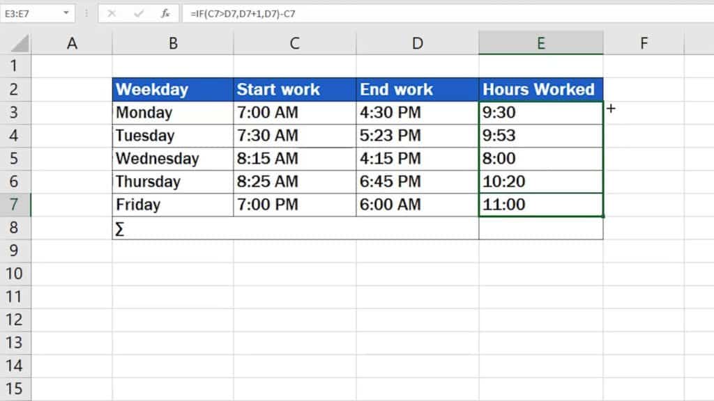 How to Calculate Hours Worked in Excel (Midnight Span) - copied formula