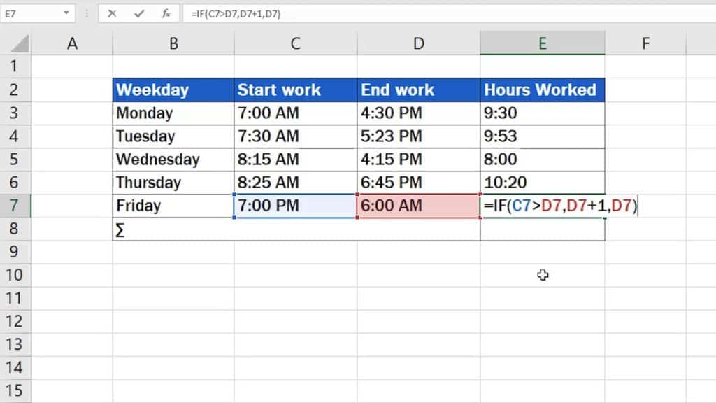 How to Calculate Hours Worked in Excel (Midnight Span) - formula for count