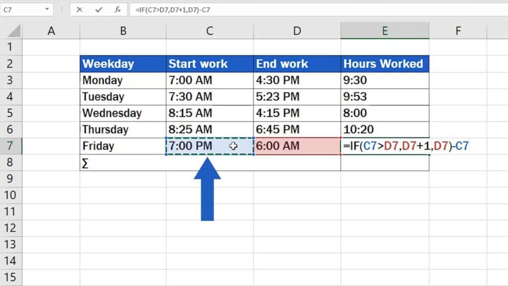 How to Calculate Hours Worked in Excel (Midnight Span) - formula for counting hours worked