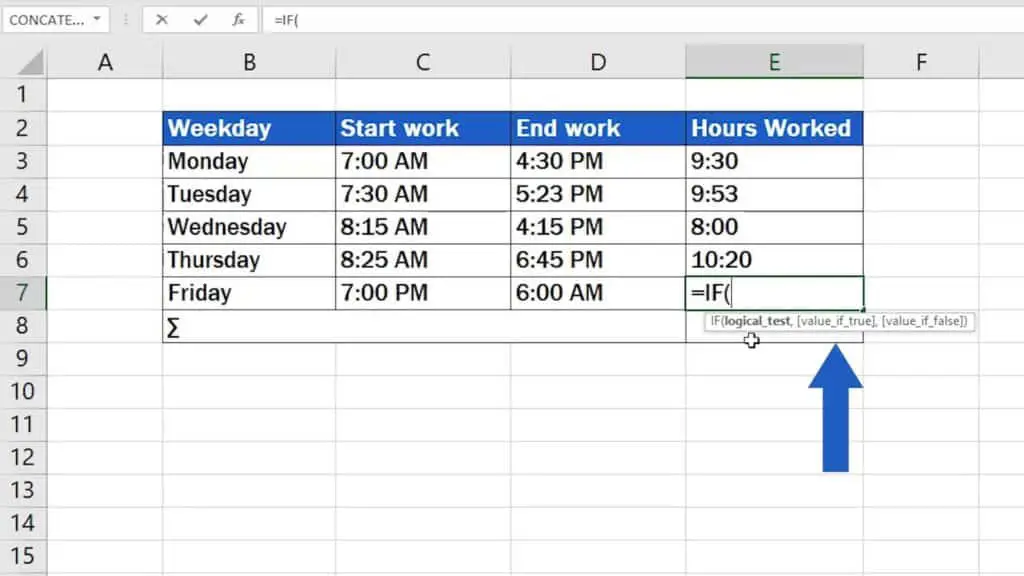 How to Calculate Hours Worked in Excel (Midnight Span) - logical test of IF function