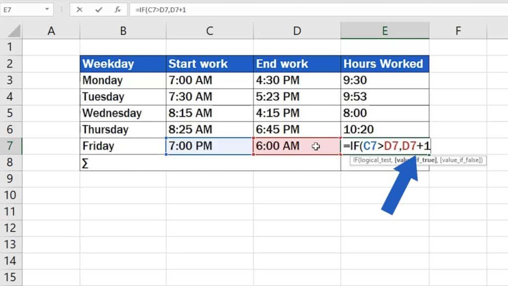 How to Calculate Hours Worked in Excel (Midnight Span) - type true value