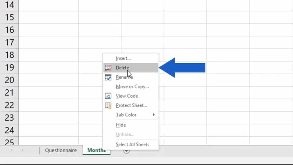 How to Delete Sheet in Excel - delete option