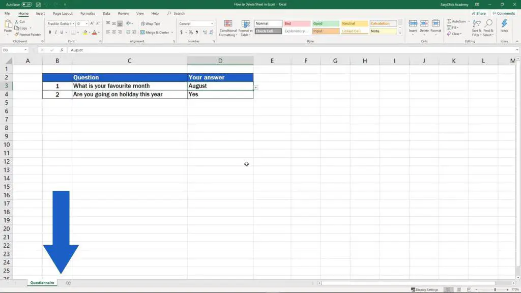 How to Delete Sheet in Excel - deleted sheet