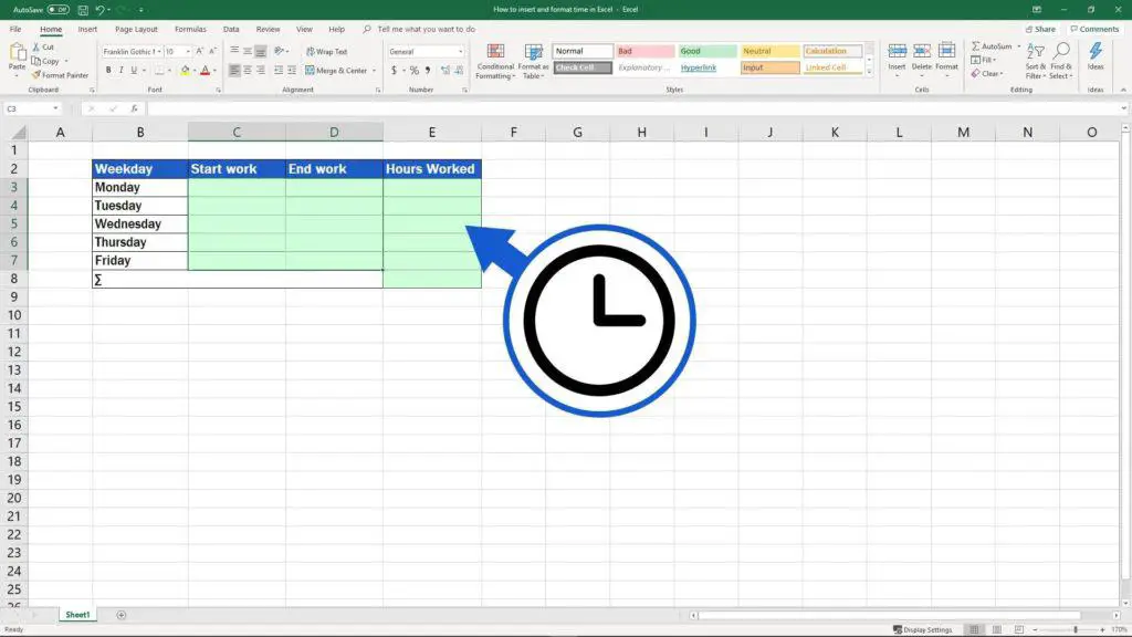 How to Insert and Format Time in Excel - let Excel know that you insert time