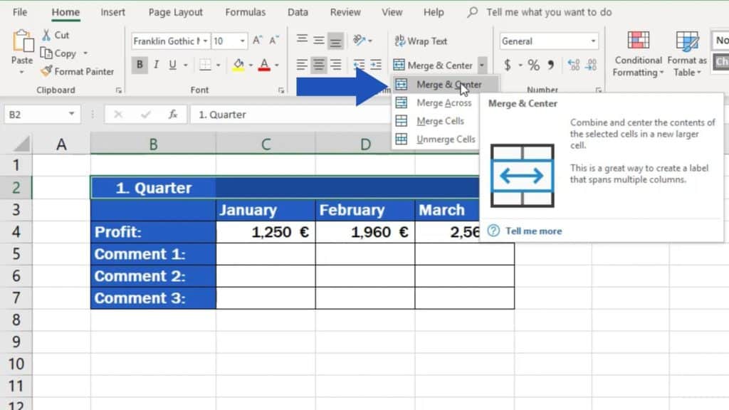 How to Merge Cells in Excel - center the text