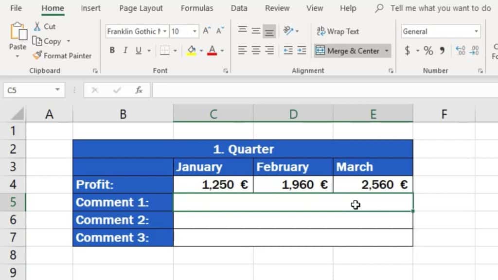 How to Merge Cells in Excel - format cells horizontally