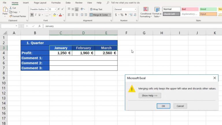 how to quickly merge cells in excel