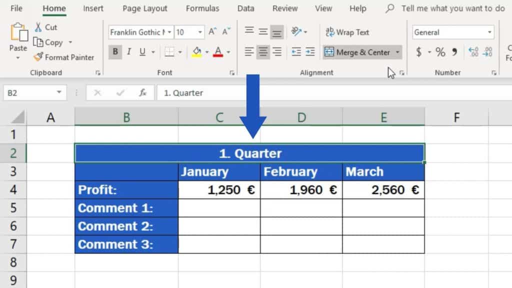 How to Merge Cells in Excel - text in the middle