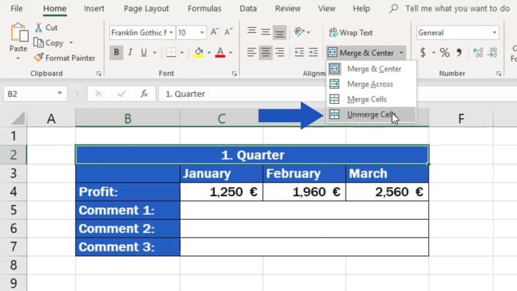 How to Merge Cells in Excel - unmerge cells