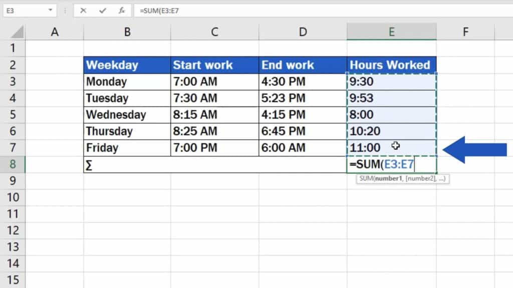 How to Sum Time in Excel - all cells we want to sum
