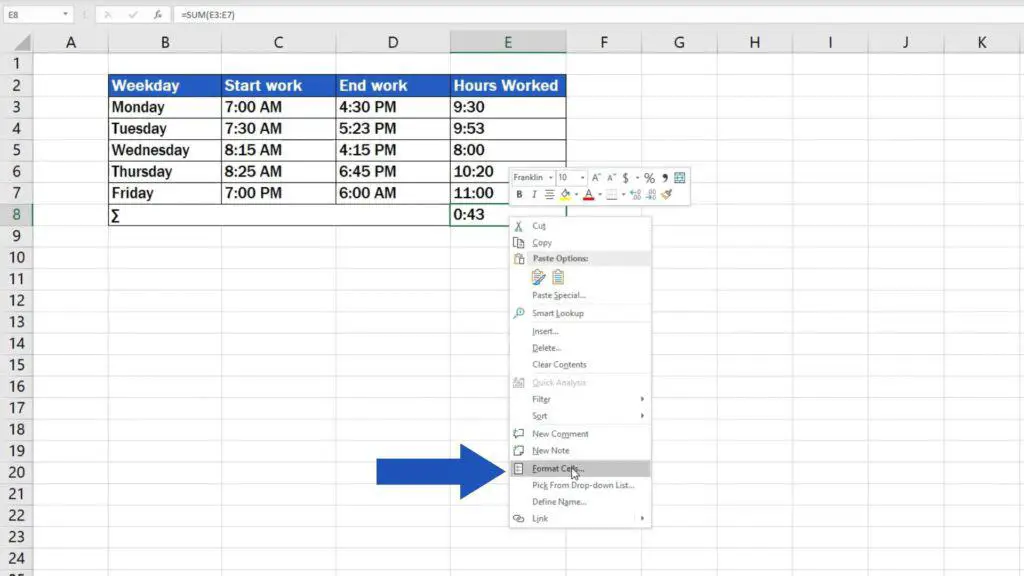 How to Sum Time in Excel - format cell