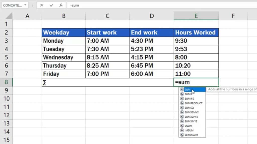 How to Sum Time in Excel - sum function