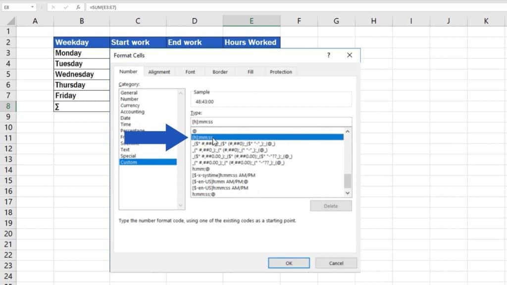 How to Sum Time in Excel - time formating