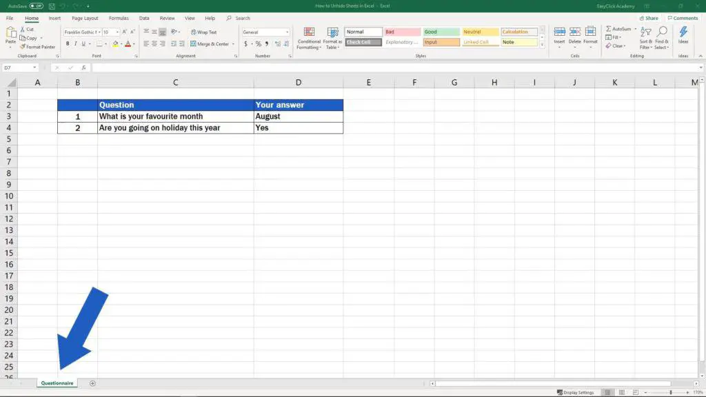 How to Unhide Sheet in Excel - visible sheet