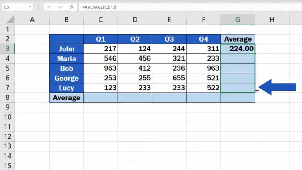 How to Calculate the Average in Excel - copying of formula average