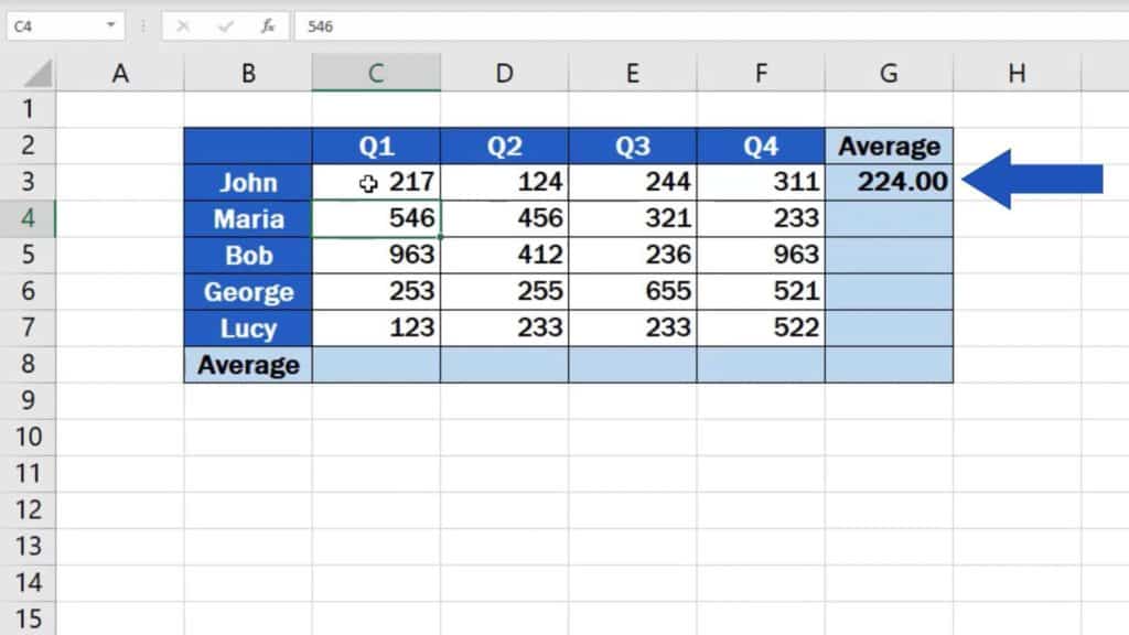 How to Calculate the Average in Excel - dynamic average function