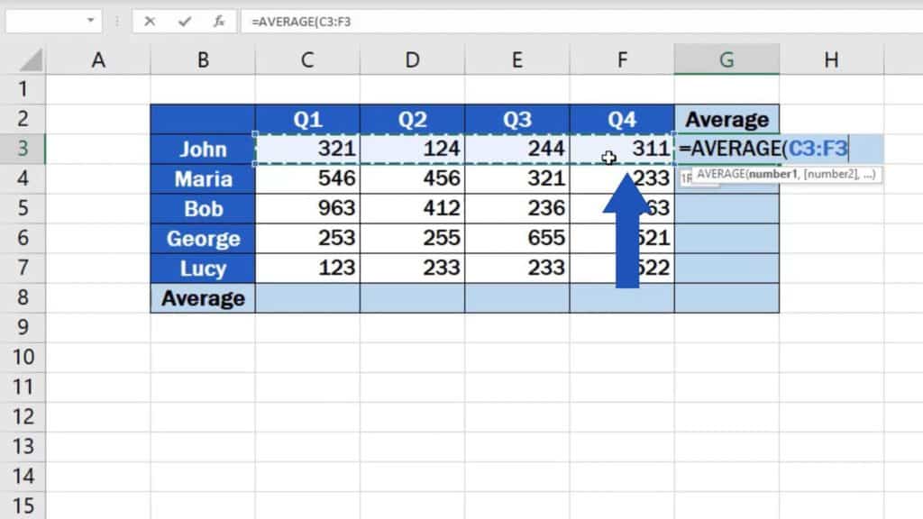 How to Calculate the Average in Excel - location of averaged numbers