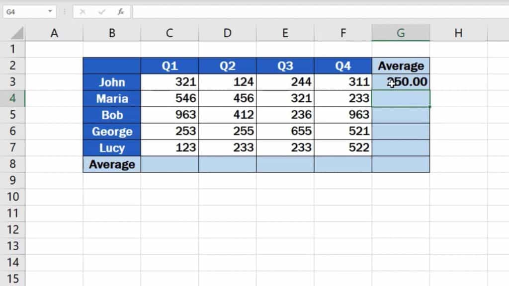 How to Calculate the Average in Excel - quarter average